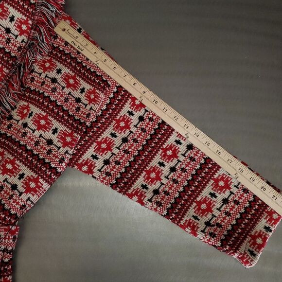 Zara Jacquard Tribal Navajo Aztec Southwest Knit Fringe Coat Red Black Med. - Picture 8 of 12